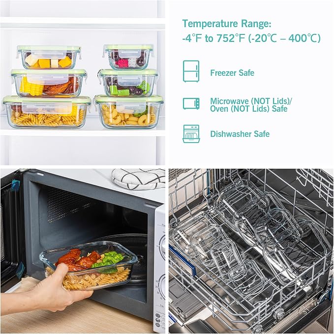 Vtopmart 8 Pack Glass Food Storage Containers with Airtight Lids | Meal Prep Lunch Containers, Leakproof, Leftover Storage, Take-out, Microwave, Oven, Freezer and Dishwasher Safe, BPA Free