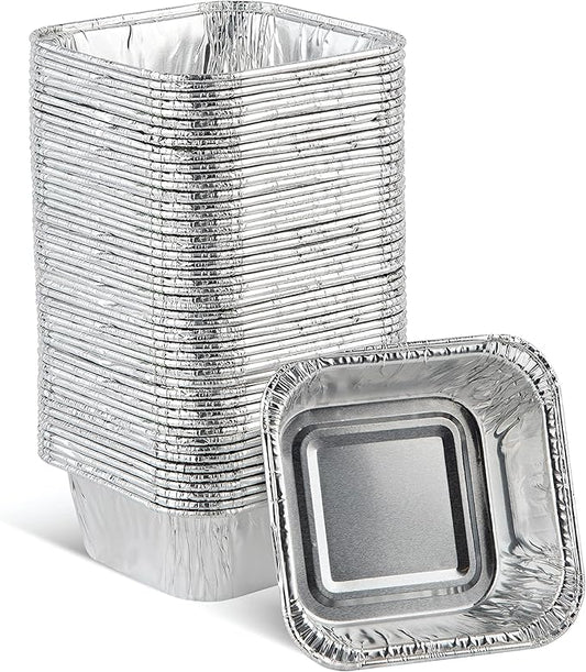PLASTICPRO Disposable 3'' X 3 X 2'' Inch Square Aluminum Tin Foil Baking Pans Bakeware - Cookware Perfect for Baking Cakes,Brownies,Bread, Meatloaf, Lasagna, Pack of 50
