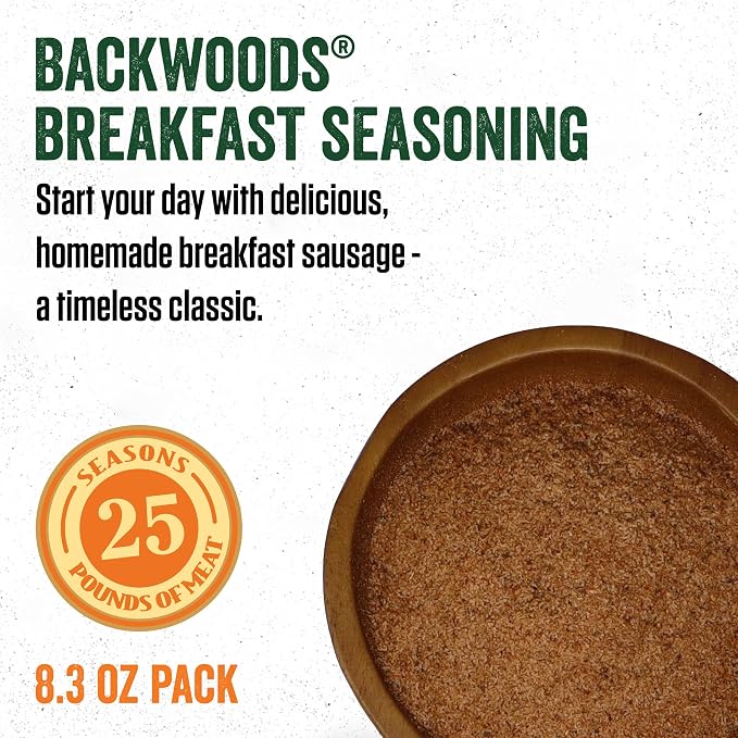 LEM Products Backwoods Breakfast Fresh Sausage Seasoning, 8.3 oz Packet | Pre-Measured Seasoning for Wild Game and Domestic Meat, Seasons Up to 25 Pounds of Meat for Homemade Patties and Sausages