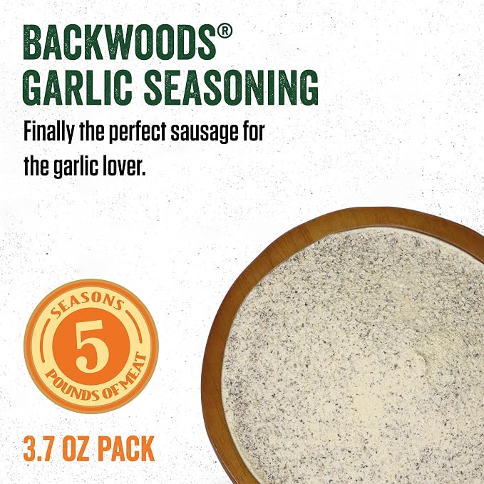 LEM Products Backwoods Garlic Fresh Sausage Seasoning, 12 oz Packet | Pre-Measured Seasoning for Wild Game and Domestic Meat, Seasons Up to 25 Pounds of Meat for Homemade Sausages