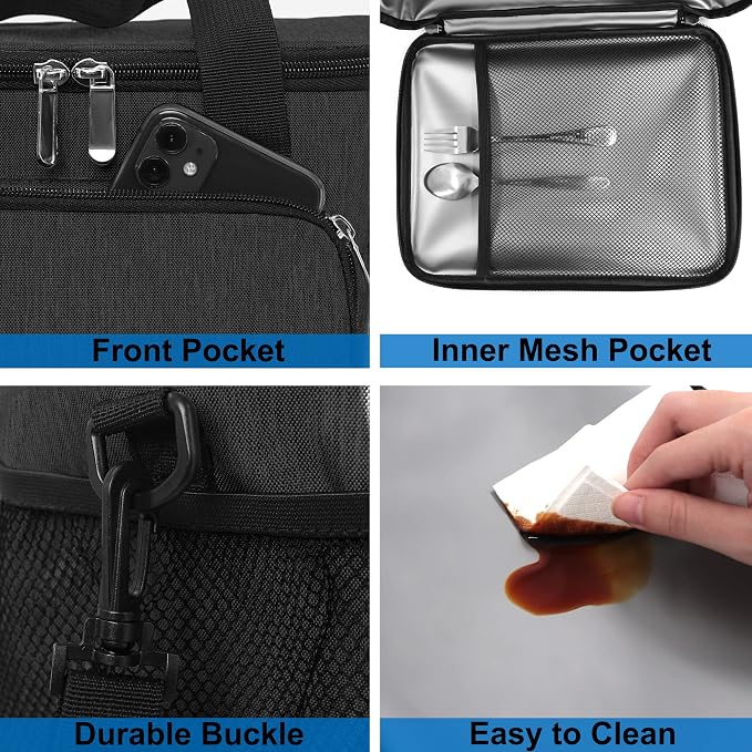 Lunch Bags for Women/Men, Insulated Lunch Bag for Work Office Picnic - Lunch Cooler Bag Leakproof Lunch Box with Adjustable Shoulder Strap - Charcoal