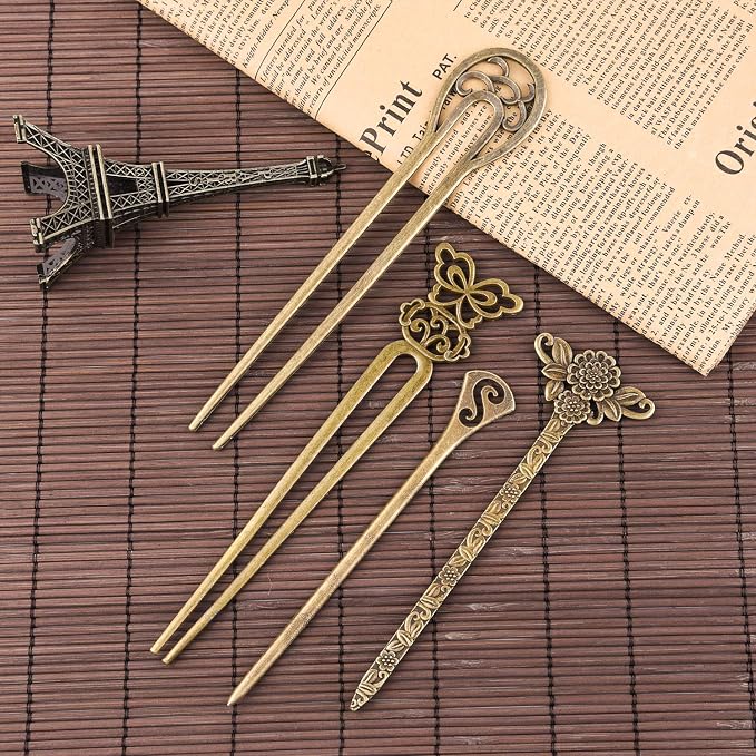 TUPARKA 18 PCS Hair Sticks Vintage Hair Pins Chinese Women Hair Chopsticks Pins Retro Vintage Decorative for Hair Accessory（9 Design） (bronze)