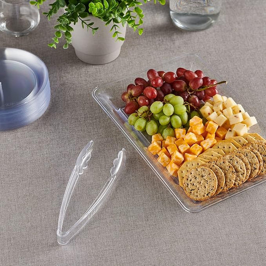 [Clear Tongs 9'' Inches] Plasticpro 9'' Serving Tongs Heavy Duty Reusable Kitchen and BBQ Clear Serving Tong for party's, Caterings, Events, Buffet, Weddings, And every Day use Pack of 12