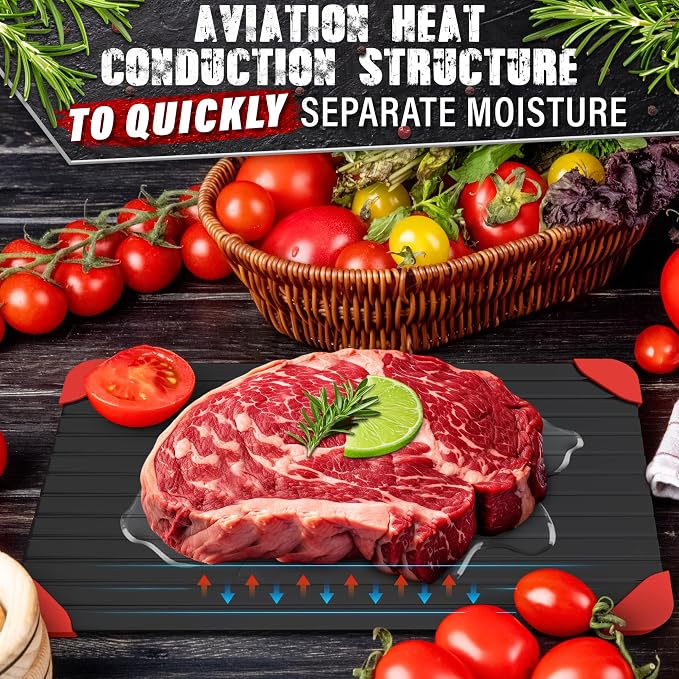 Thawing Tray for Frozen Meat, Fish, and Veggies, 14" x 8", Aluminum | Defrost Tray for Frozen Meat; Non-Stick Coating; High Heat Transfer, No Electricity; Easy Handling, Maintenance and Storage