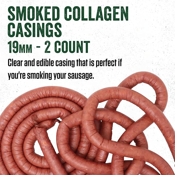 LEM Products Clear Smoked Collagen Casings, 19mm, Edible Sausage Casings, Stuffs Approximately 16 Pounds Per Pack, Great for Snack Sticks, Hot Dogs, Metts, Andouille, Brats, and More, 2-Pack