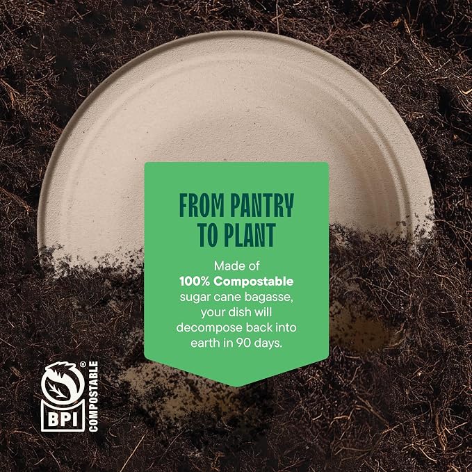 100% Compostable Deep Dish Plates - 9 Inch [125-Pack] Heavy Duty Brown | Eco-Friendly Biodegradable Sugarcane Bagasse Dinner Plates, PFAS-Free & BPI Certified Unbleached Party Supplies, Stack Man