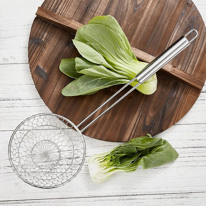 Stainless Steel Spider Strainer Asian Kitchen Mesh Wok Strainer Wire Food Cooking Skimmer Basket, 8-Inch, Hand-Made