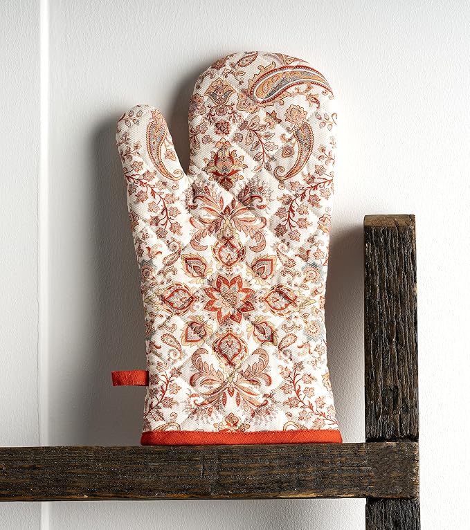 Maison d'Hermine Oven Gloves 100% Cotton Oven Mitt (7" x 13", Pack of 1) | With Loop Heat Resistant BBQ Cooking Gloves Baking Kitchen Handling Hot Pans Thanksgiving Christmas - Cachemire
