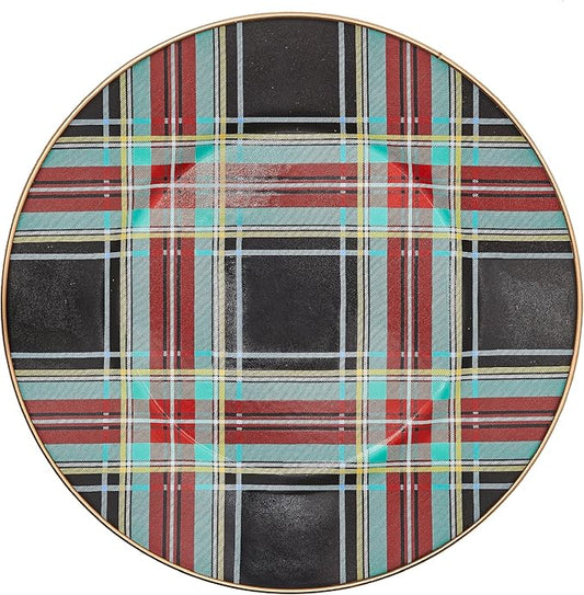 MACKENZIE-CHILDS Enamel Dinner Plate, Decorative Dinnerware Plate, 10 Inches, Black Tartan