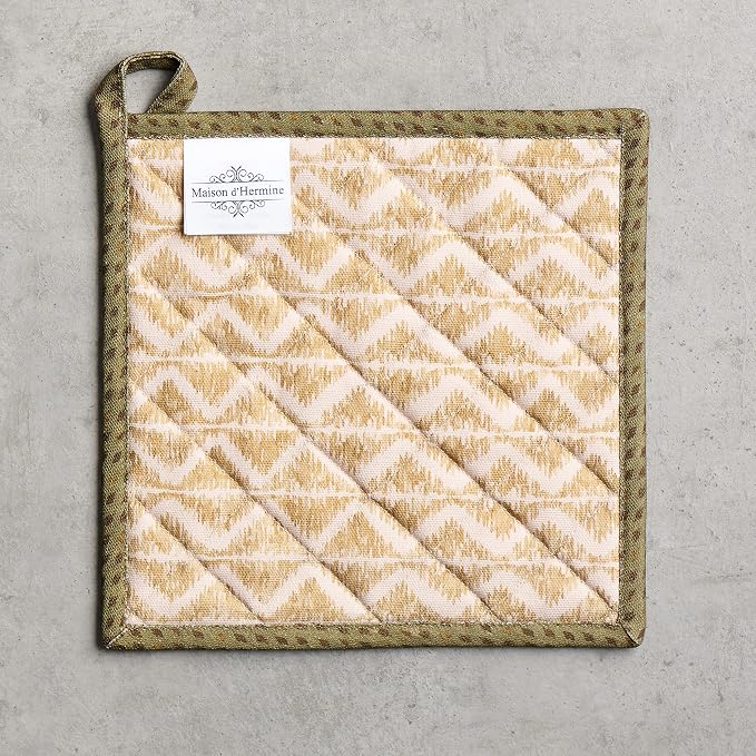 Maison d' Hermine Pot Holders 100% Cotton Potholders (8" x 8", Pack of 2) | Heat Resistant Hot Pads with Loop BBQ Cooking Baking Hotel Kitchen Handling Hot Pans Thanksgiving Christmas - Damask