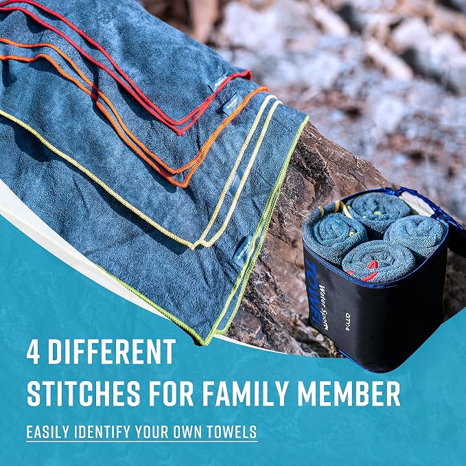 4Monster 4-Pack Quick Dry Microfiber Travel Towels – Super Absorbent, Ultra-Soft Camping Towel Set with Water-Resistant Bag, Lightweight & Compact for RV, Gym, Beach, Pool, Swimming, and Family Trips
