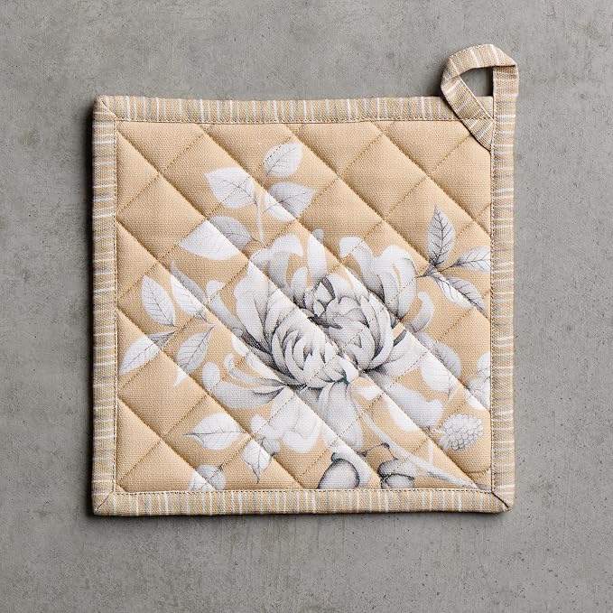 Maison d' Hermine 100% Cotton Oven Mitt & Pot Holder Set (7.5"x13" & 8"x8") | Heat Resistant BBQ Cooking Gloves with Loop Baking Grilling Kitchen Home Farmhouse Thanksgiving Christmas - Pretty Autumn