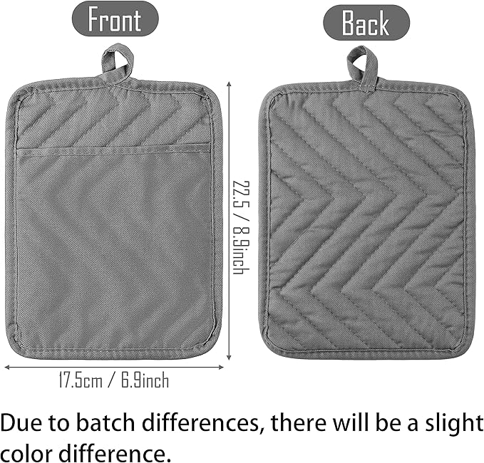 5Pack Pot Holders for Kitchen Heat Resistant Cotton Potholder Multipurpose Hot Pad Machine Washable Oven Mitts with Pocket Potholders for Baking and Cooking 8.9 x 6.9 in Gray Black