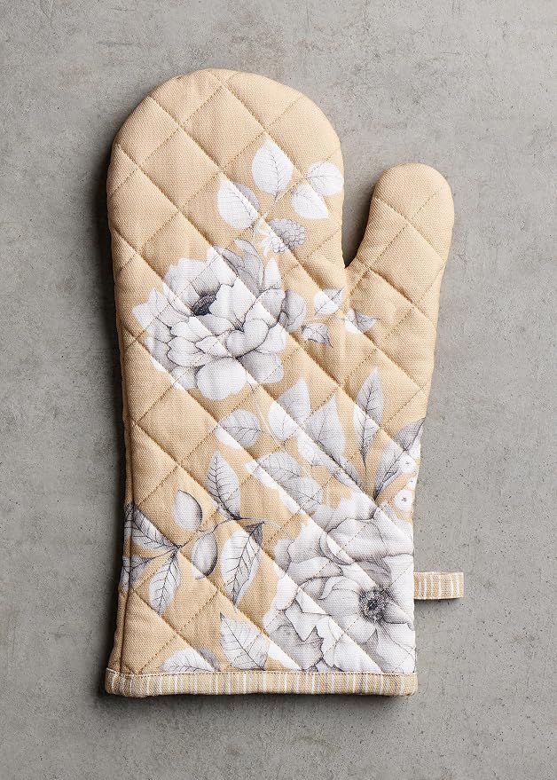Maison d' Hermine 100% Cotton Oven Mitt & Pot Holder Set (7.5"x13" & 8"x8") | Heat Resistant BBQ Cooking Gloves with Loop Baking Grilling Kitchen Home Farmhouse Thanksgiving Christmas - Pretty Autumn