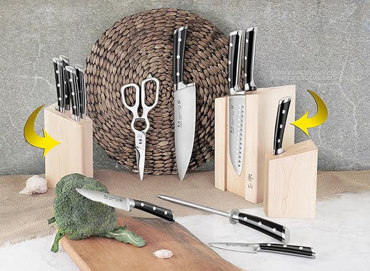 Cangshan TS Series 1021431 Swedish 14C28N Steel Forged DENALI Magnetic Knife Block Set, Maple