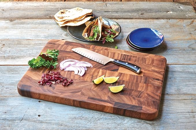 Ironwood Gourmet Large End Grain Prep Station Acacia Wood Cutting Board, 14 x 20-Inch, Brown