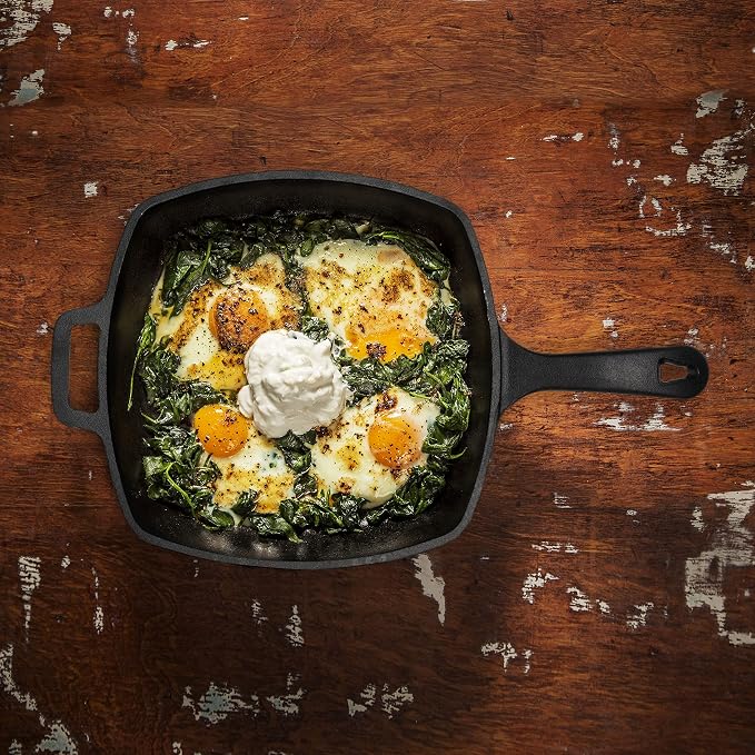 Commercial Chef 10.5-Inch Cast Iron Square Grill Pan, Pre-Seasoned, CHFL75 | Integrated Hanging Hole in Handle, Works on All Cooktops Including Induction, Outdoor Skillet for Campfires